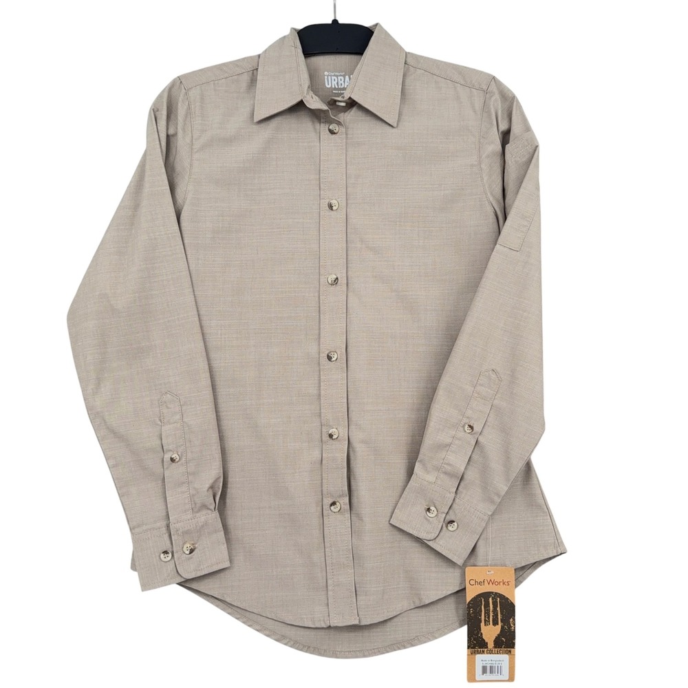 Chef Works Urban Collection Women S Poly Cotton Tan Button Down‎ Shirt
